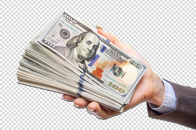 Female hand holds horizontally a bundle of money bills png