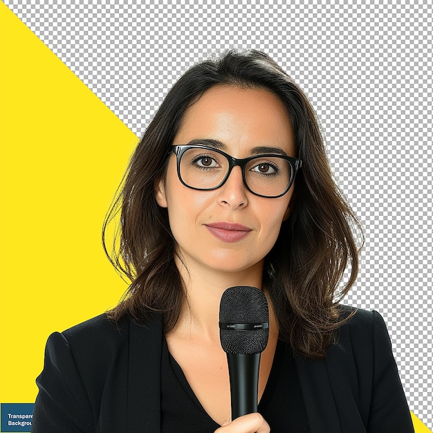 Female Journalist with Microphone Photo on Transparent Background PNG PSD