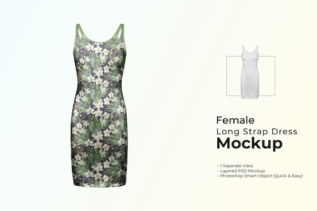 Female long strap dress mockup