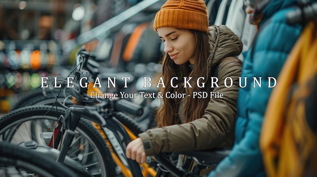 PSD female looking at electric bikes in a cycle store