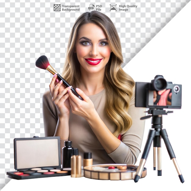 PSD female makeup artist applying cosmetics with a smile