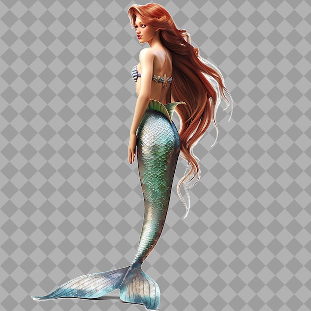 PSD female mermaid ariel style creature with half human half fis isolated high quality character render