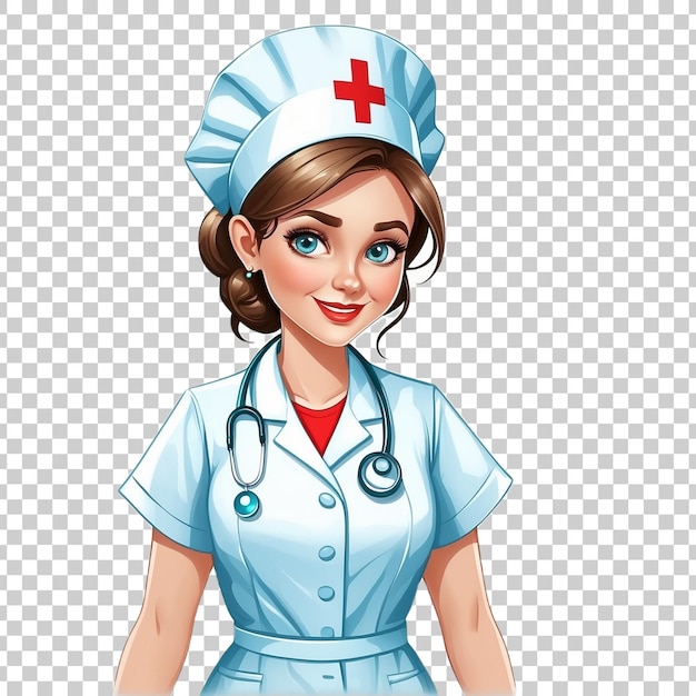 PSD a female nurse with a stethoscope on its neck isolated on transparent background