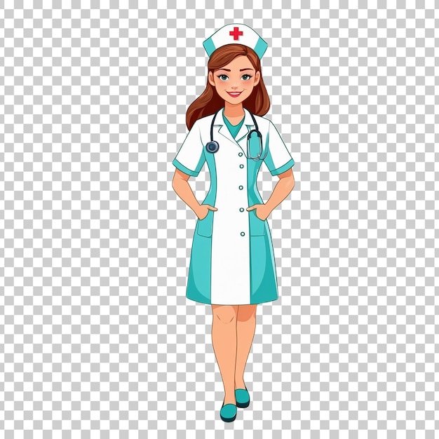 PSD a female nurse with a stethoscope on its neck isolated on transparent background