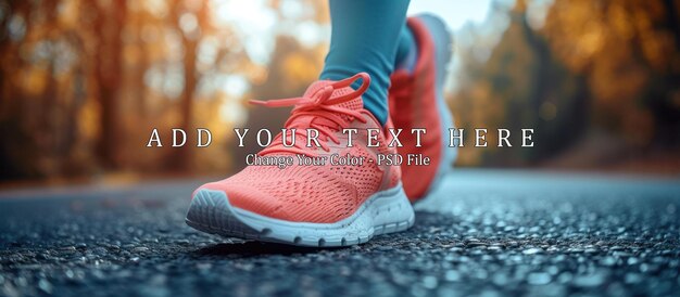 Female runners shoes on an asphalt