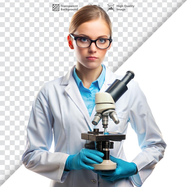 PSD female scientist in lab coat with microscope