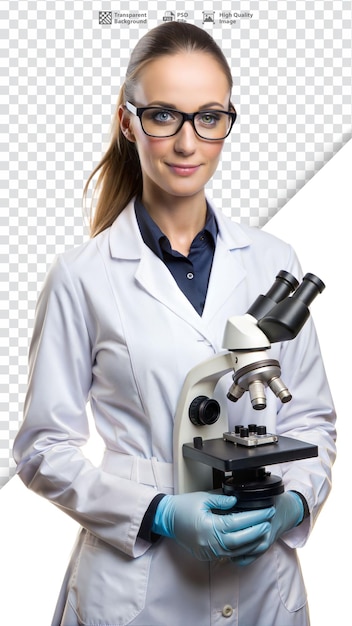 PSD female scientist in laboratory with microscope