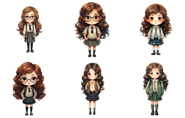 PSD female student png illustration set