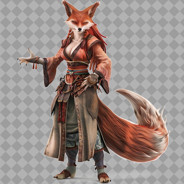 Female Werefox Japanese Mythology Style Creature With Half H Isolated High Quality Character Render