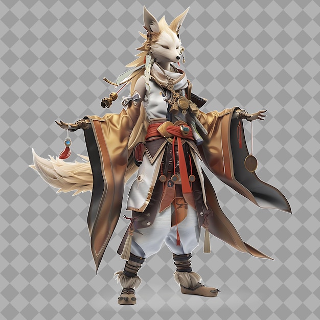 Female Werefox Japanese Mythology Style Creature With Half H Isolated High Quality Character Render