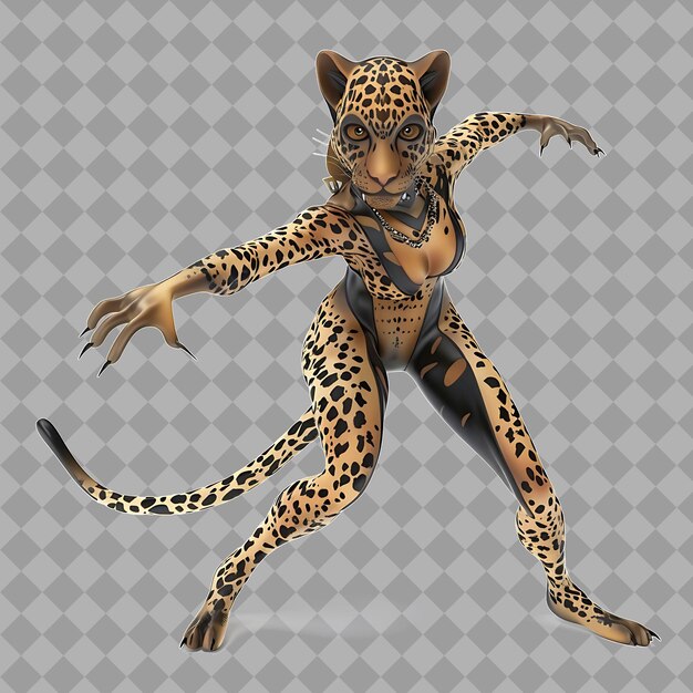 PSD female wereleopard african mythology style creature with hal isolated high quality character render