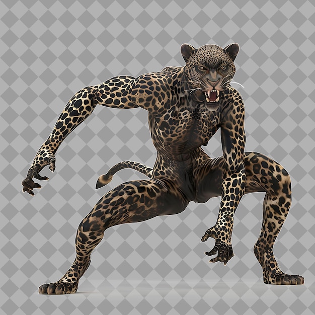 PSD female wereleopard african mythology style creature with hal isolated high quality character render