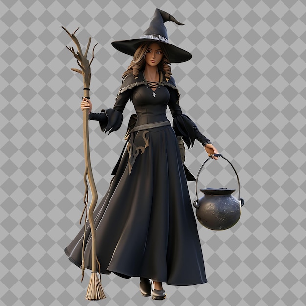 Female Witch Halloween Style Sorceress With Spooky Form Blac Isolated High Quality Character Render