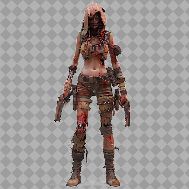 Female Zombie Post Apocalyptic Survivor With Decaying Form T Isolated High Quality Character Render