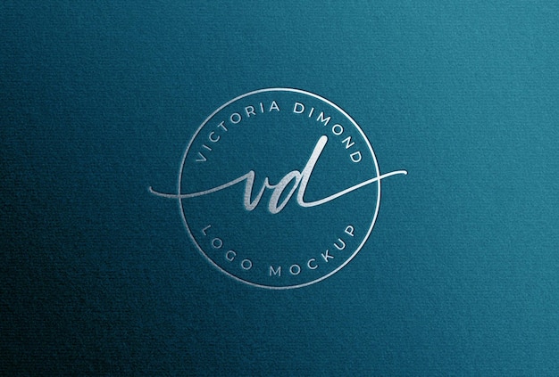 Feminine Silver Foil Stamping Logo Mockup on Blue Teal Paper