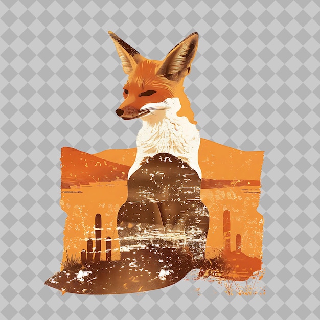 Fennec Fox Inside a Silhouette Rectangle Desert Adorned With PNG Watercolor Wild Life Collections