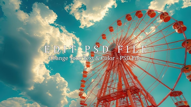 PSD ferris wheel against a blue sky with clouds