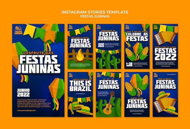 Festas juninas instagram stories template design