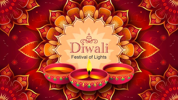 PSD festival of lights colorful banner template design with decorative diya lamp