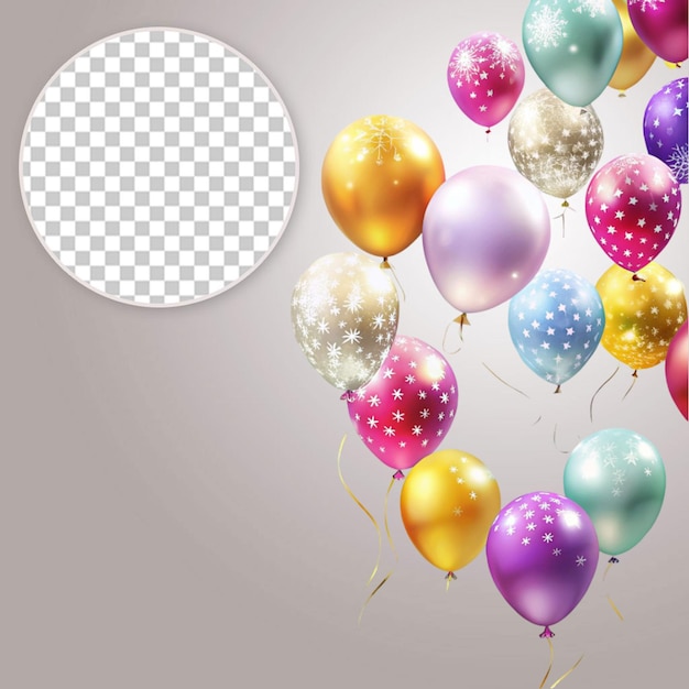 Festive 3d colorful helium balloons isolated on transparent background