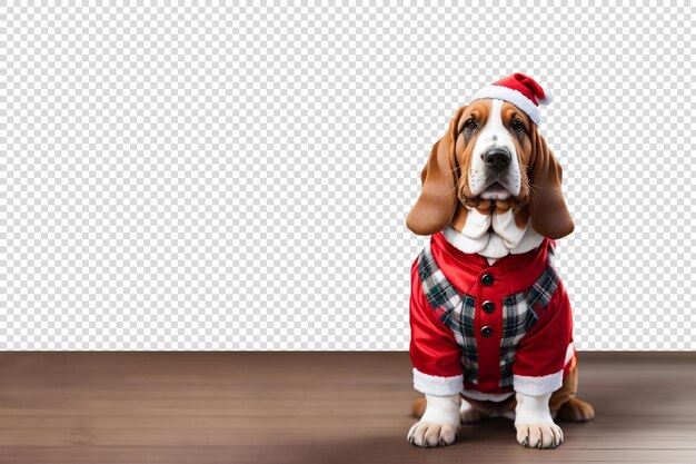 Festive Basset Hound Christmas Costume in Winter Wonderland transparent background