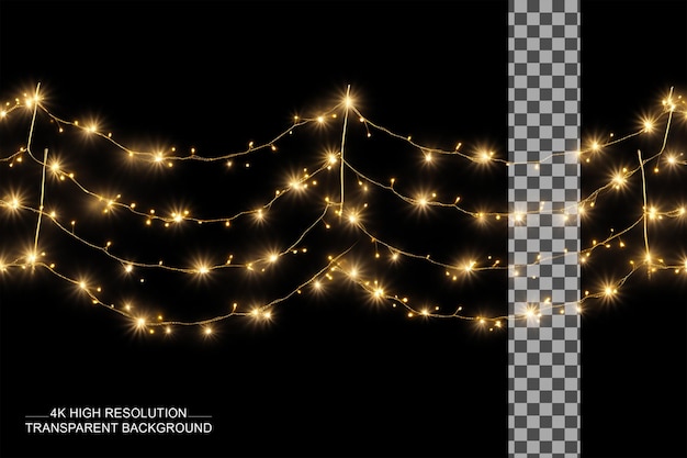 PSD festive christmas light gold garlands pngdecor elem on transparent background