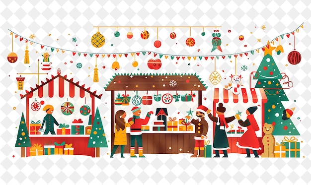 Festive Christmas Market With Gingerbread Men and Women Sell Illustration Christmas Art Design