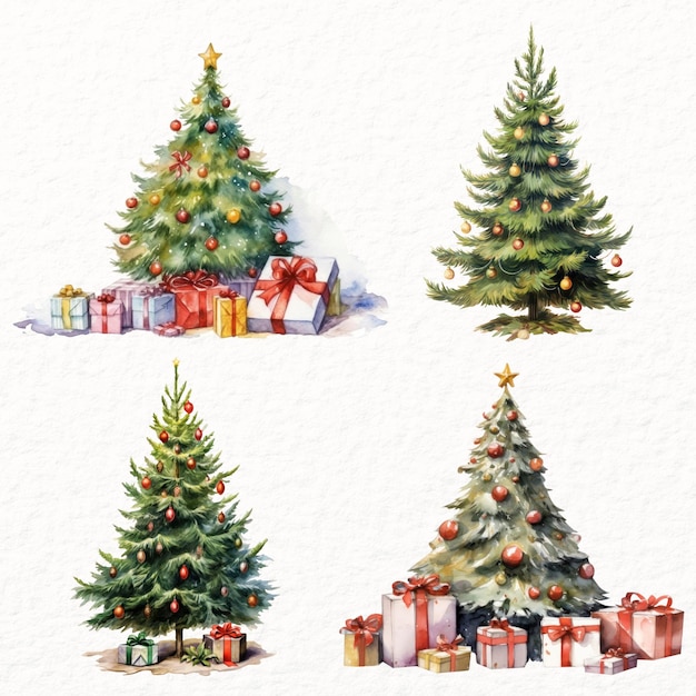 PSD festive christmas tree illustrations set