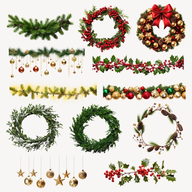 PSD festive christmas wreaths and garlands set