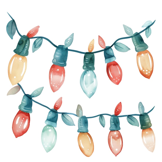 PSD festive holiday string lights watercolor illustration for seasonal home decor