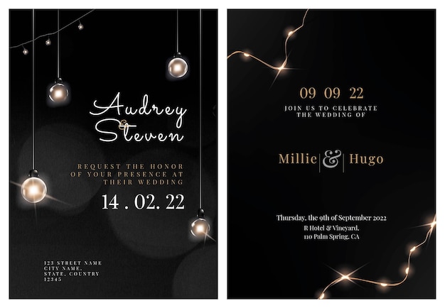 Festive invitation card psd editable template with beautiful lights collection