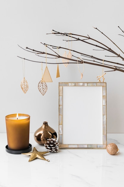 PSD festive photo frame on a table