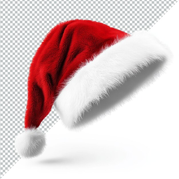 PSD festive red santa claus hat with white fur trim floating against a clean white background for christmas celebrations santa claus christmas xmas hat isolated on white background