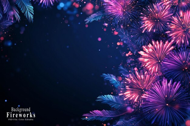 Festive yellow fireworks on a dark background with space for copy depicting a New Year celebration