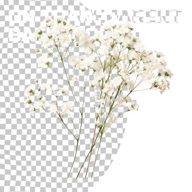 Few twigs with small transparent flowers of Gypsophila Baby'sbreath isolated on transparent background