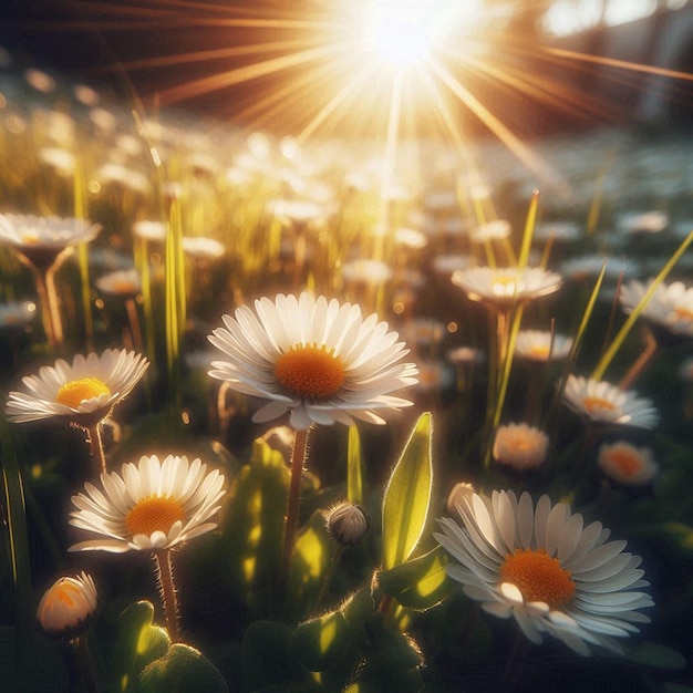 PSD a field of daisies under the spring sun social media avatar template mockup