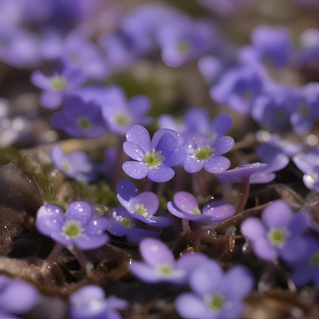 Field of Hepatica Americana flowers Wildflower illustration