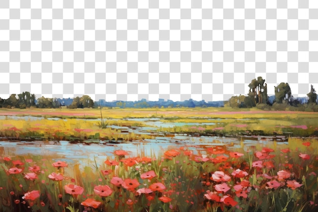 PSD field of red flowers landscape painting grassland