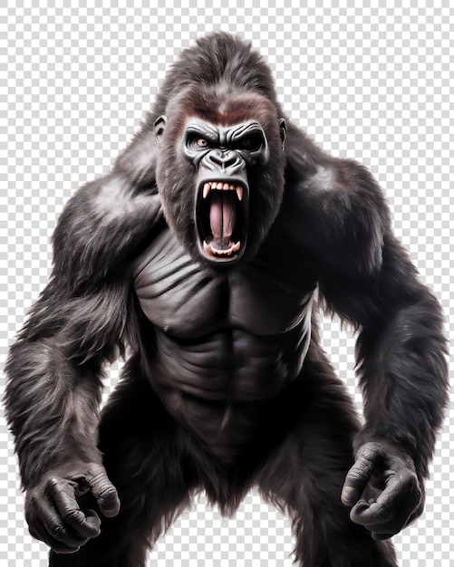 PSD fierce gorilla on transparent background primate ai generated