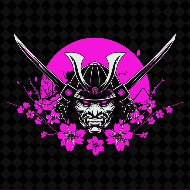 PSD fierce samurai warrior logo with swords and cherry blossoms abstract vector design collections