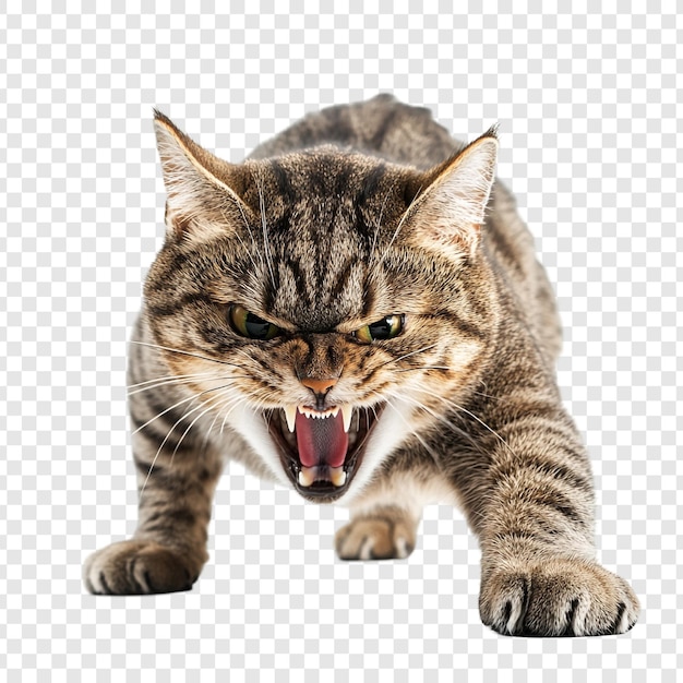 PSD a fierce tabby cat with bared fangs