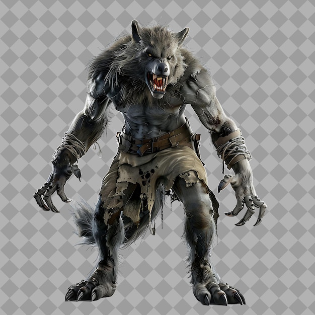 Fierce Werewolf Cursed Lycanthrope With Human Wolf Hybrid Fo Isolated High Quality Character Render