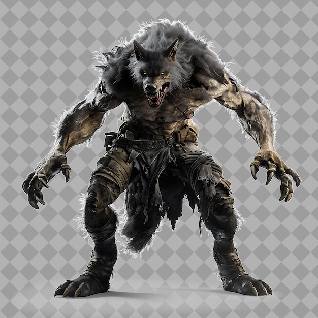 Fierce Werewolf Cursed Lycanthrope With Human Wolf Hybrid Fo Isolated High Quality Character Render