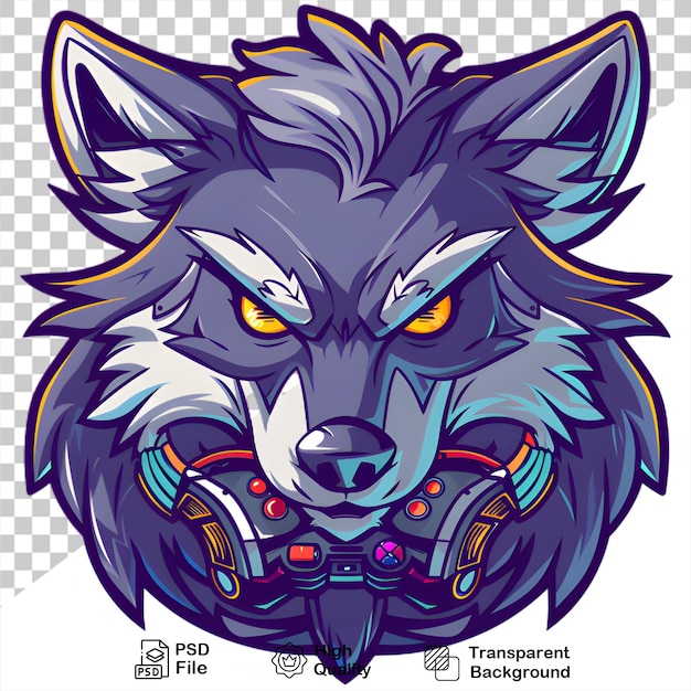 PSD fierce wolf esports mascot illustration on transparent background