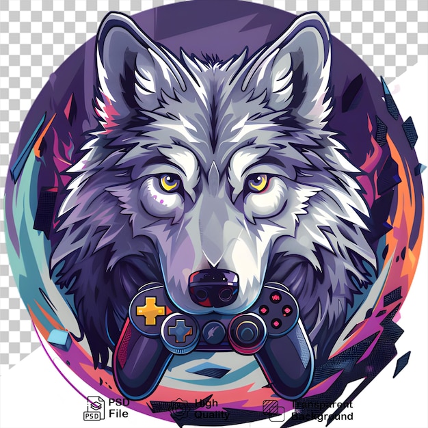 PSD fierce wolf esports mascot illustration on transparent background