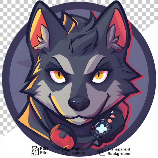 PSD fierce wolf esports mascot illustration on transparent background