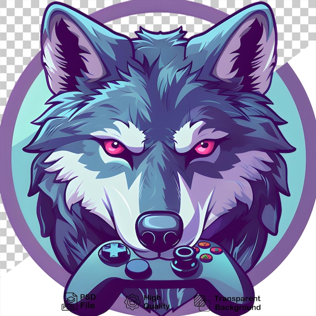 PSD fierce wolf esports mascot illustration on transparent background