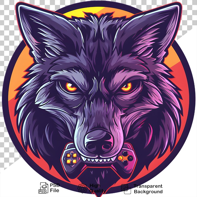 PSD fierce wolf esports mascot illustration on transparent background