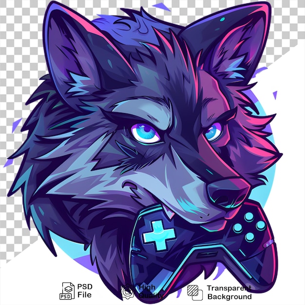 PSD fierce wolf esports mascot illustration on transparent background