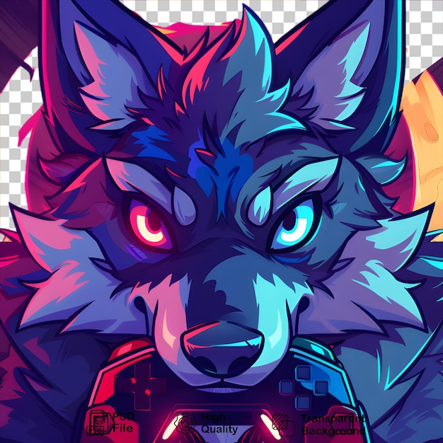 PSD fierce wolf esports mascot illustration on transparent background